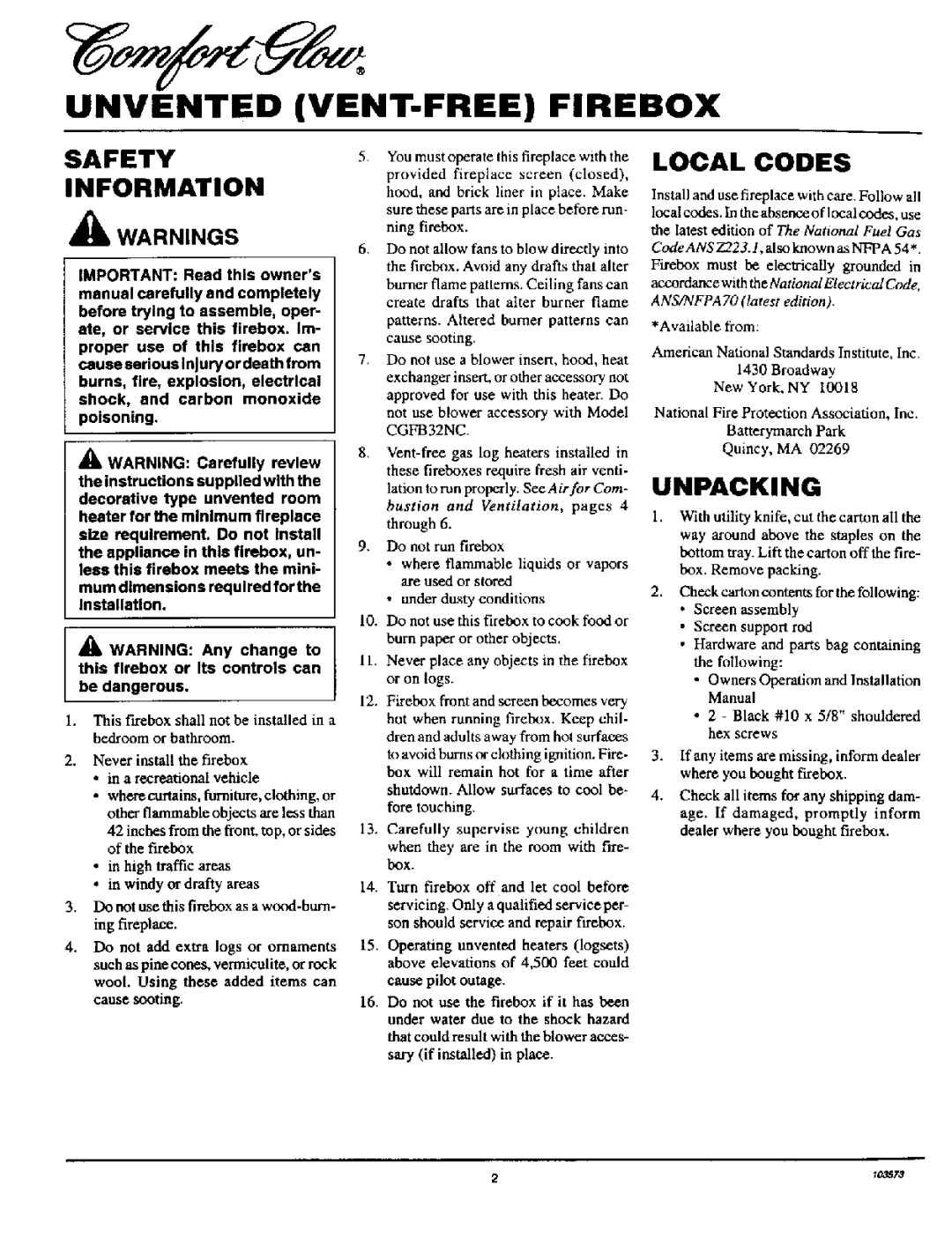 Desa Tech CGFB32NC, CGFB32C installation manual Safety Information, Local Codes, Unpacking, Available from 