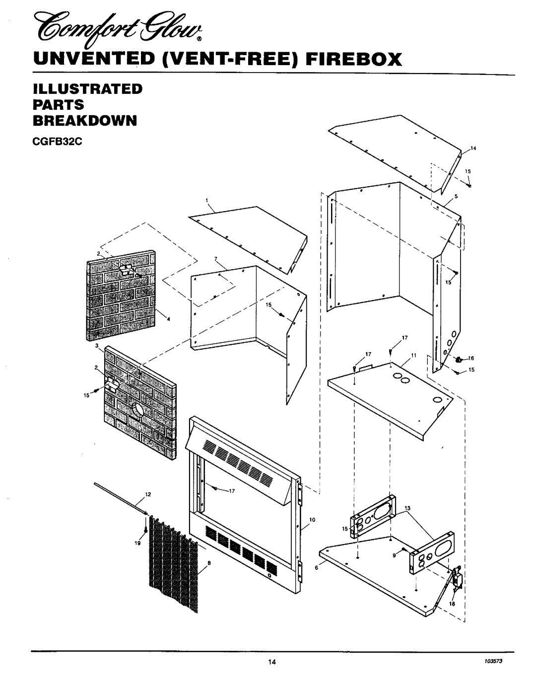Desa Tech CGFB32NC installation manual Unvented Vent-Freefirebox, Illustrated Parts Breakdown, CGFB32C, _o5573 