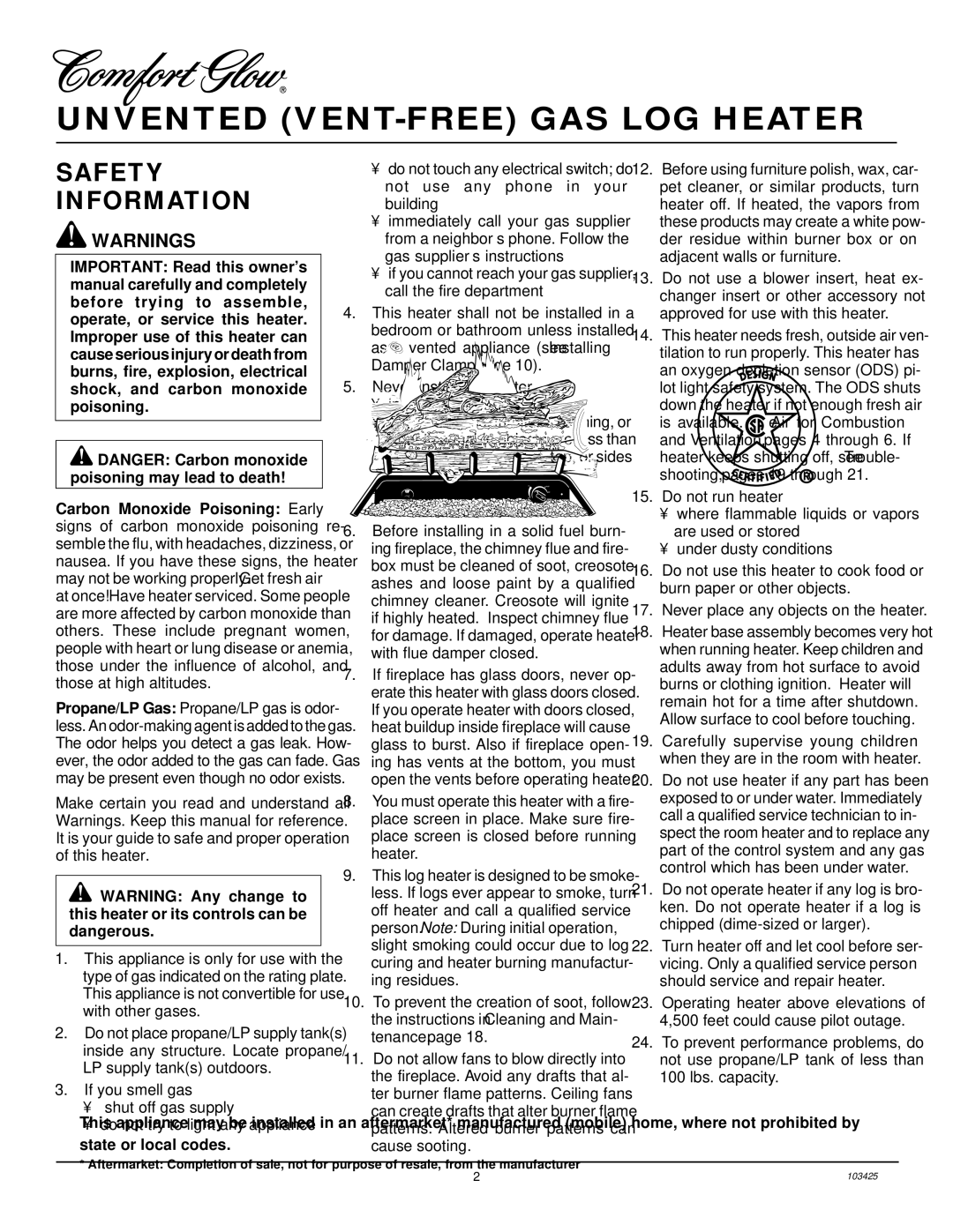 Desa Tech CGG3324PT, CGG2618P, CGG3630P installation manual Unvented VENT-FREE GAS LOG Heater, Safety Information 