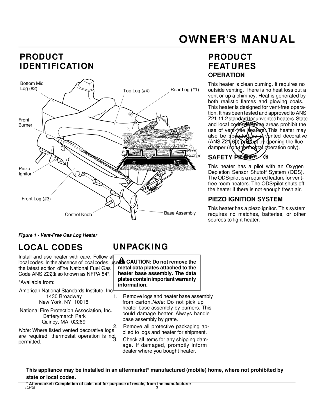 Desa Tech CGG2618P, CGG3630P, CGG3324PT installation manual Product Identification, Product Features, Local Codes, Unpacking 