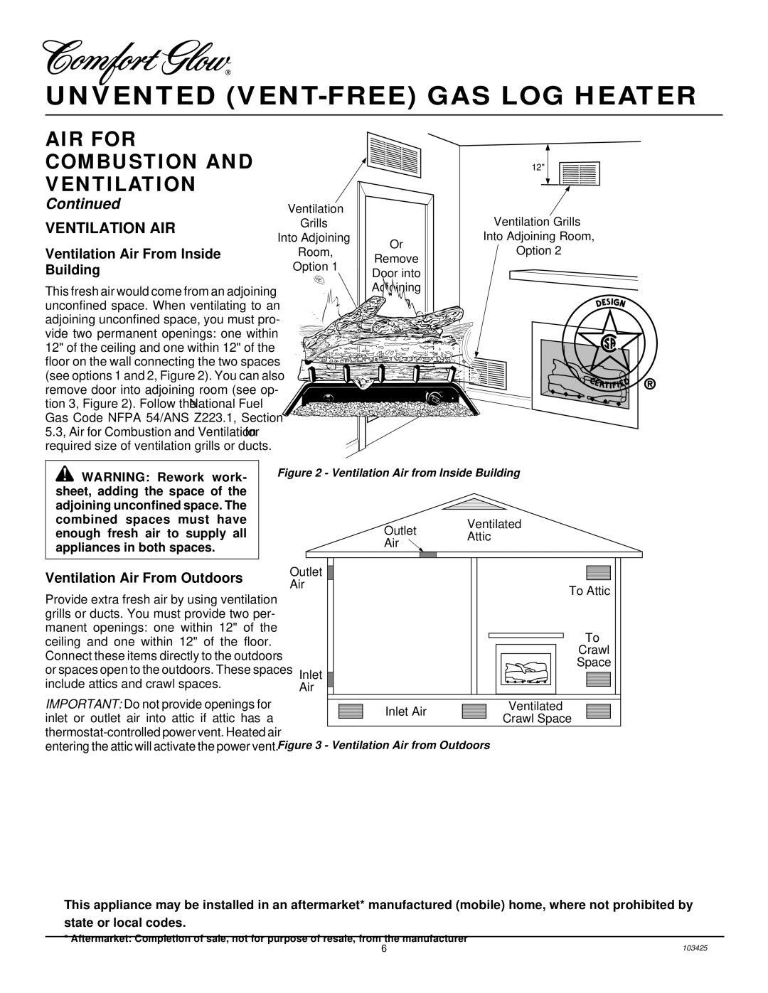 Desa Tech CGG2618P, CGG3630P Ventilation AIR, Ventilation Air From Inside, Building, Ventilation Air From Outdoors 