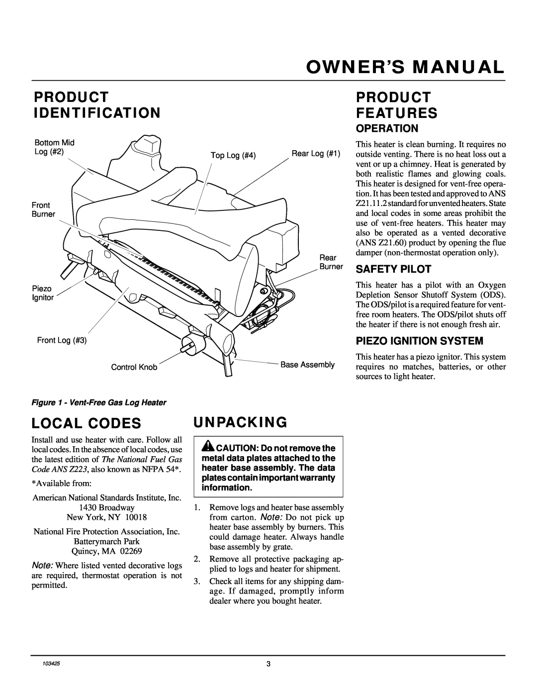 Desa Tech CGG2618P, CGG3630P, CGG3324PT Owner’S Manual, Product Identification, Product Features, Local Codes, Unpacking 