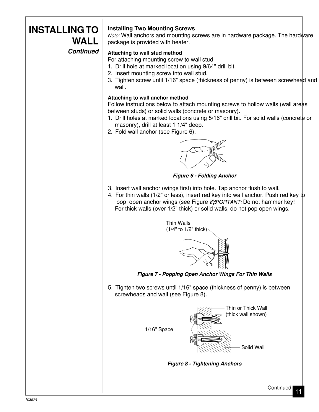 Desa Tech CGN10TL installation manual Installing Two Mounting Screws, Folding Anchor 