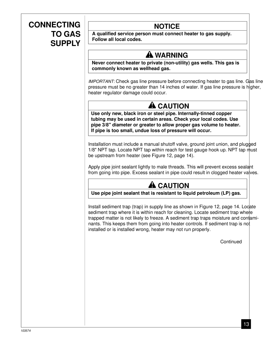 Desa Tech CGN10TL installation manual Connecting to GAS Supply 