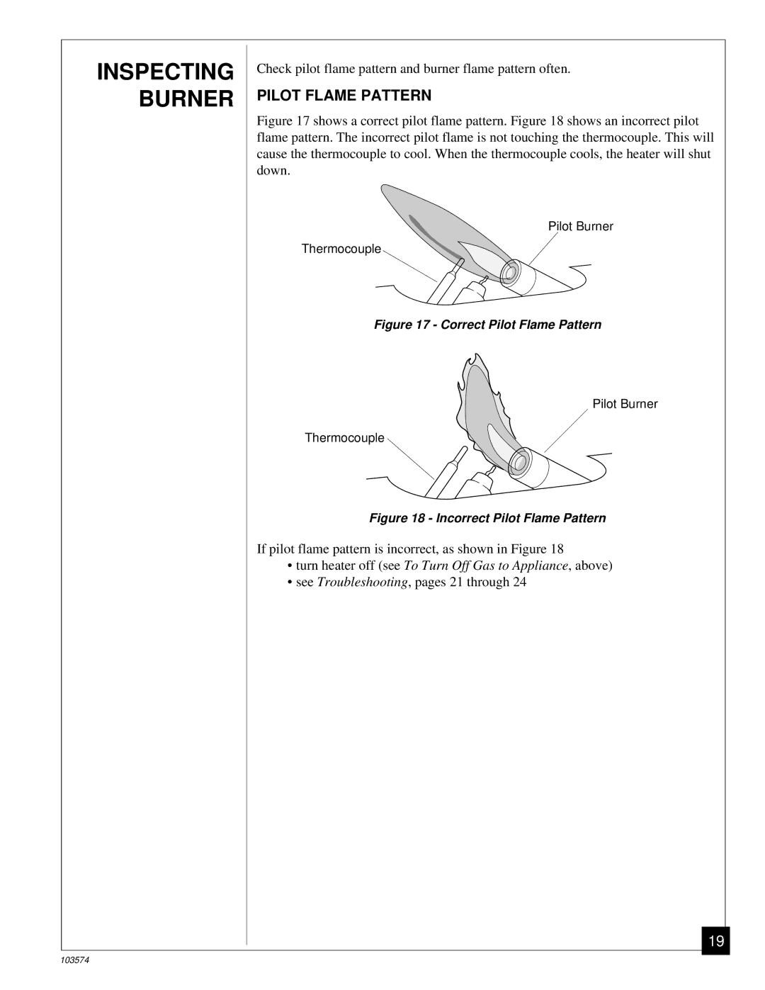 Desa Tech CGN10TL installation manual Inspecting Burner, Pilot Flame Pattern 