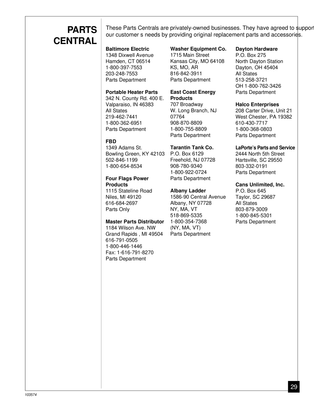 Desa Tech CGN10TL installation manual Parts Central 