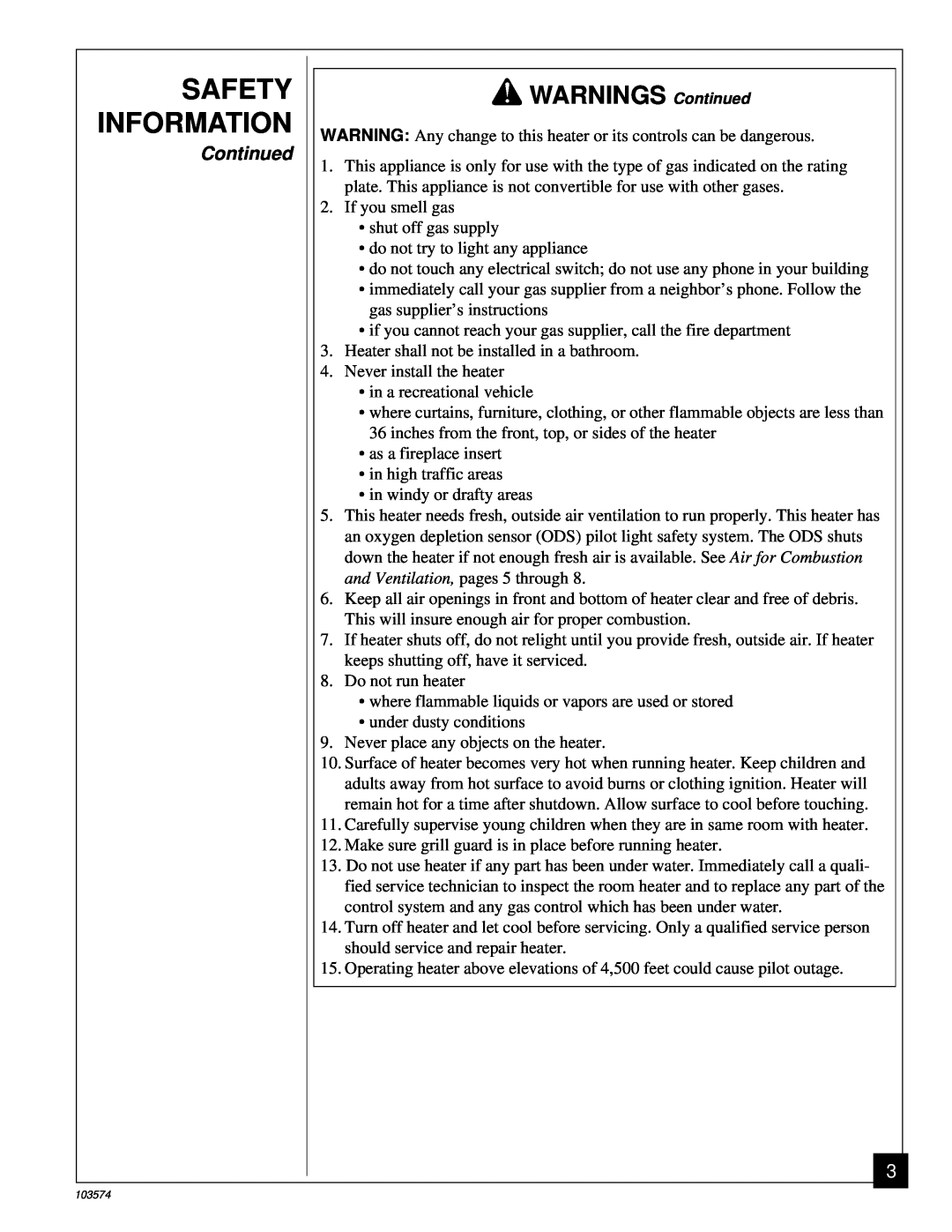 Desa Tech CGN10TL installation manual Safety Information, WARNINGS Continued 