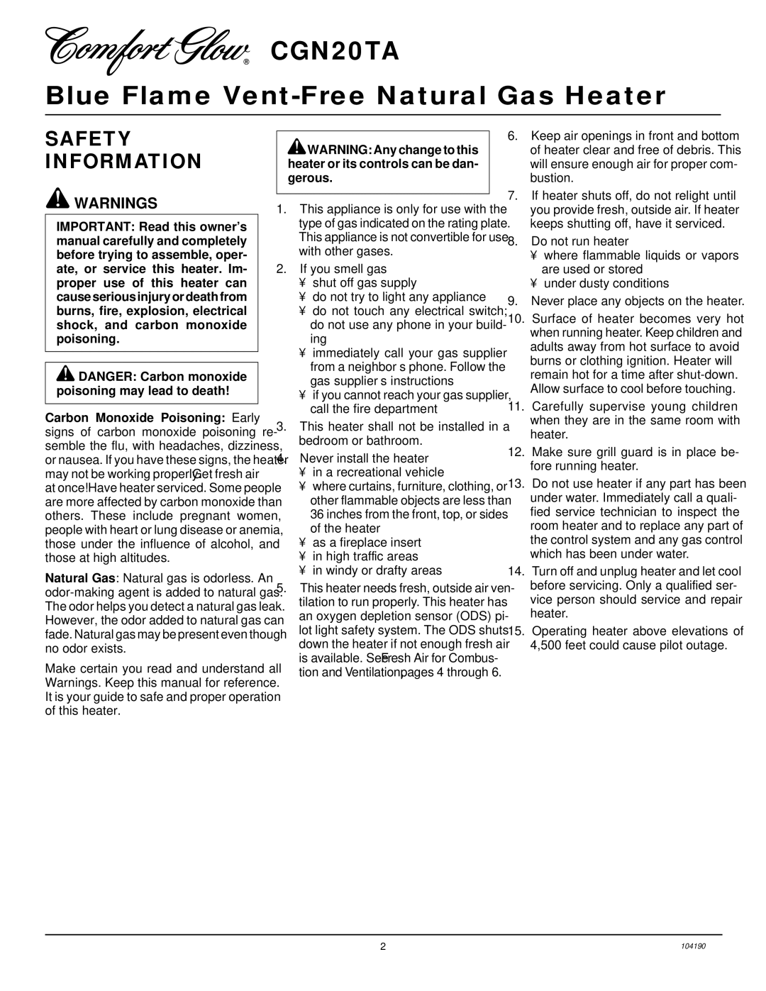 Desa Tech CGN20TA installation manual Safety Information 