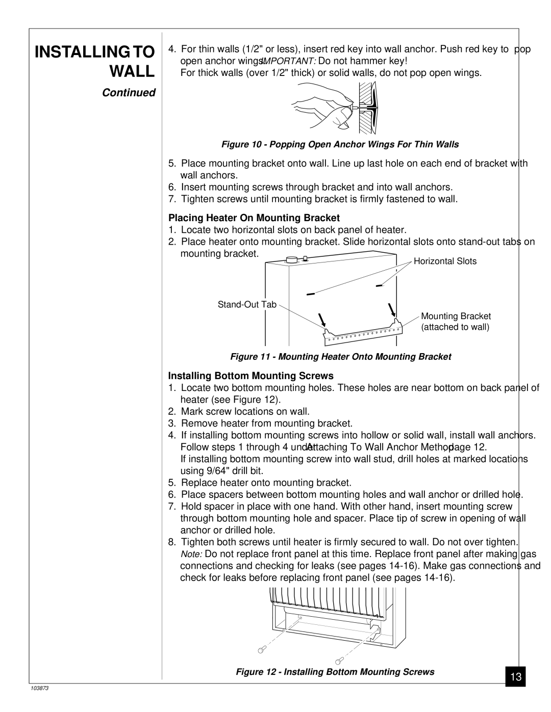 Desa Tech CGN20TL, CGN30TL installation manual Placing Heater On Mounting Bracket, Installing Bottom Mounting Screws 