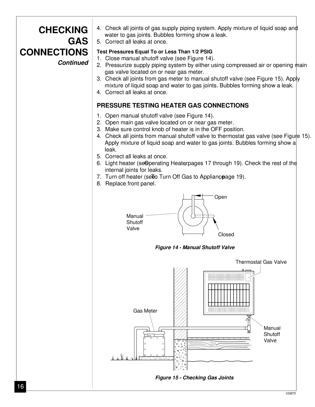 Desa Tech CGN20TL, CGN30TL installation manual Checking, Pressure Testing Heater GAS Connections 