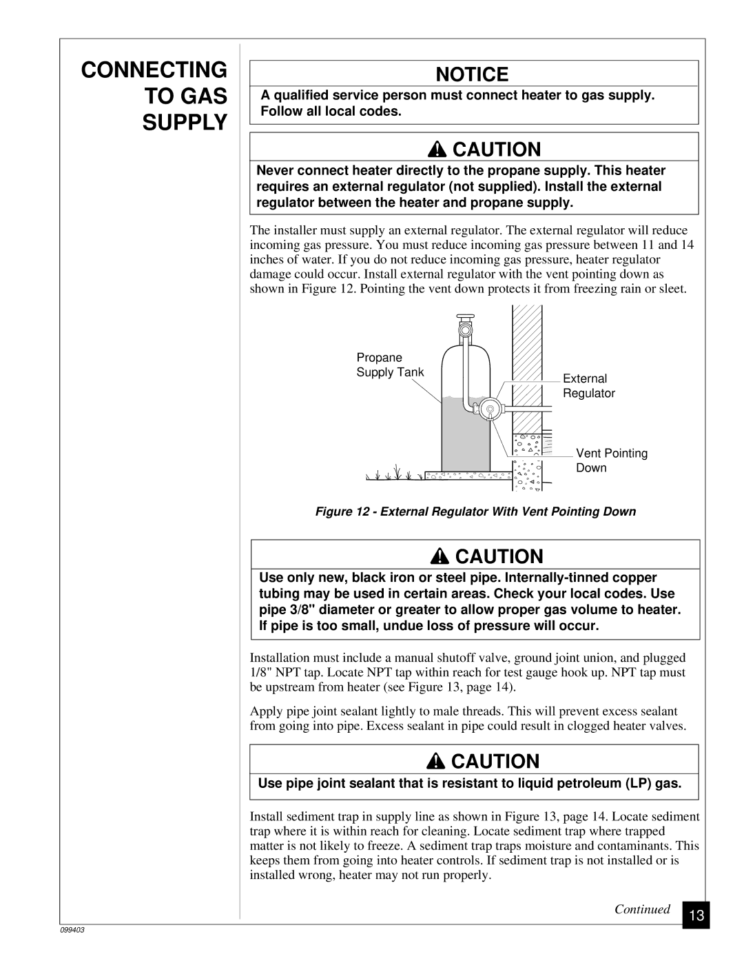 Desa Tech CGP10 installation manual Connecting To GAS, Supply, Qualified service person must connect heater to gas supply 