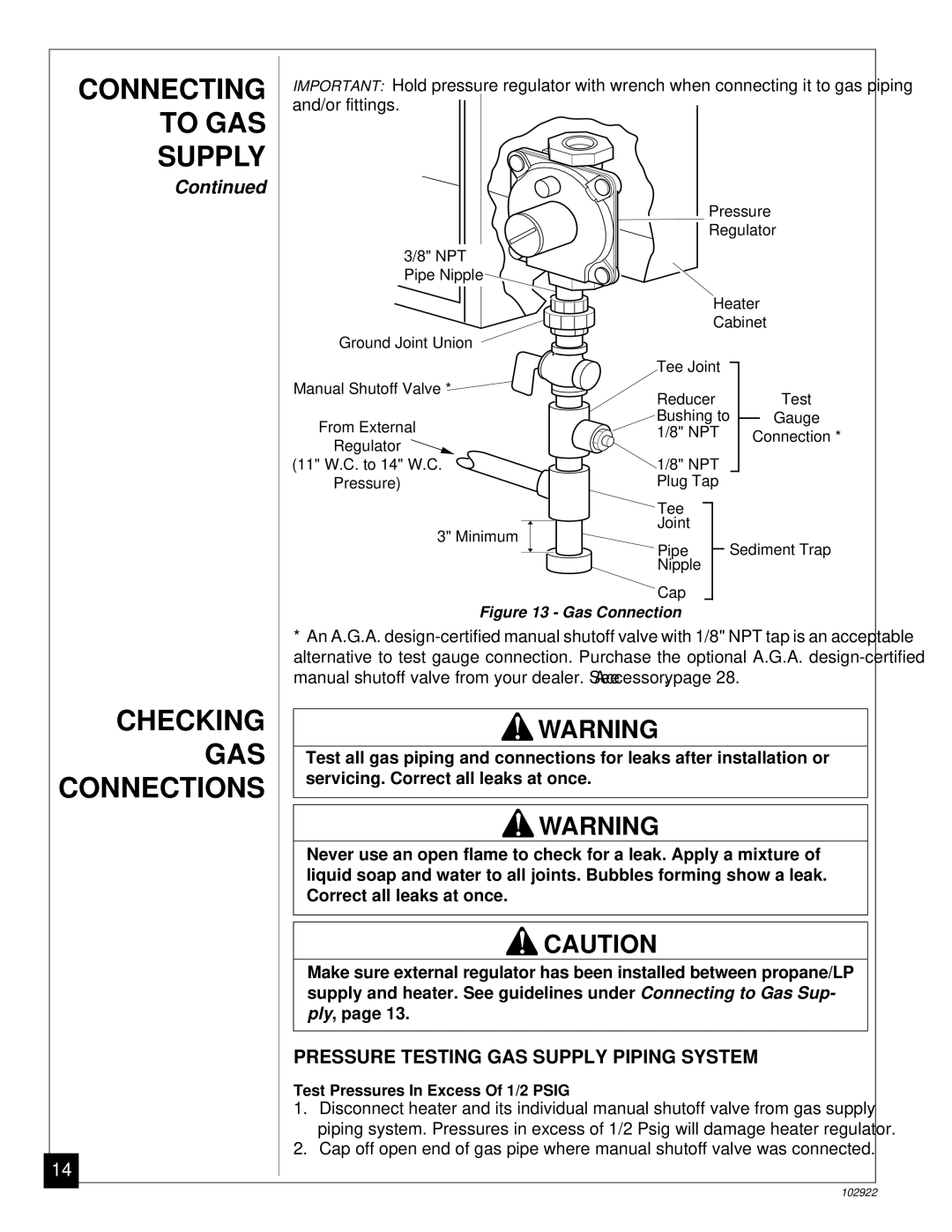 Desa Tech CGP10T Checking GAS, Connections, Pressure Testing GAS Supply Piping System, Correct all leaks at once 