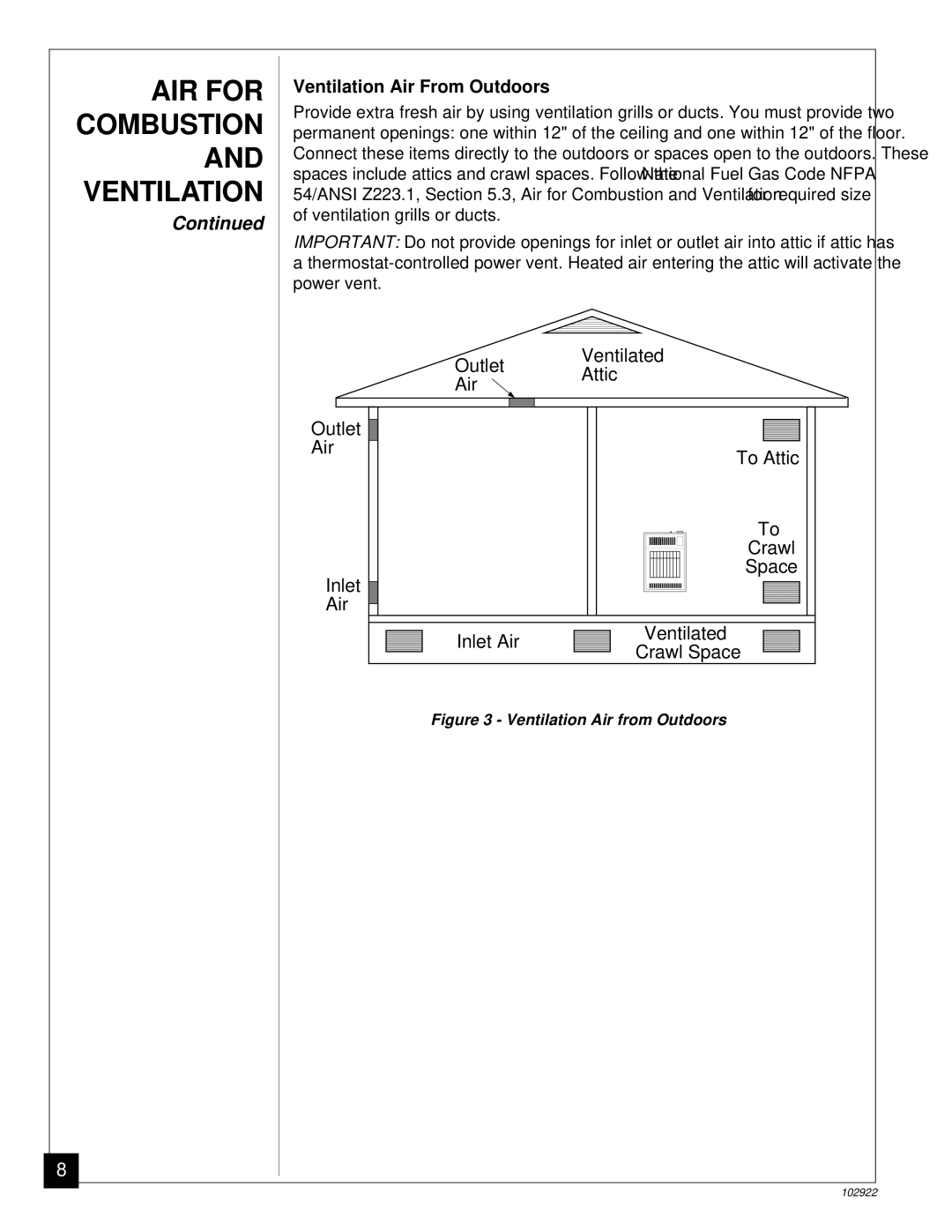 Desa Tech CGP10T installation manual Ventilation Air From Outdoors, Ventilation Air from Outdoors 