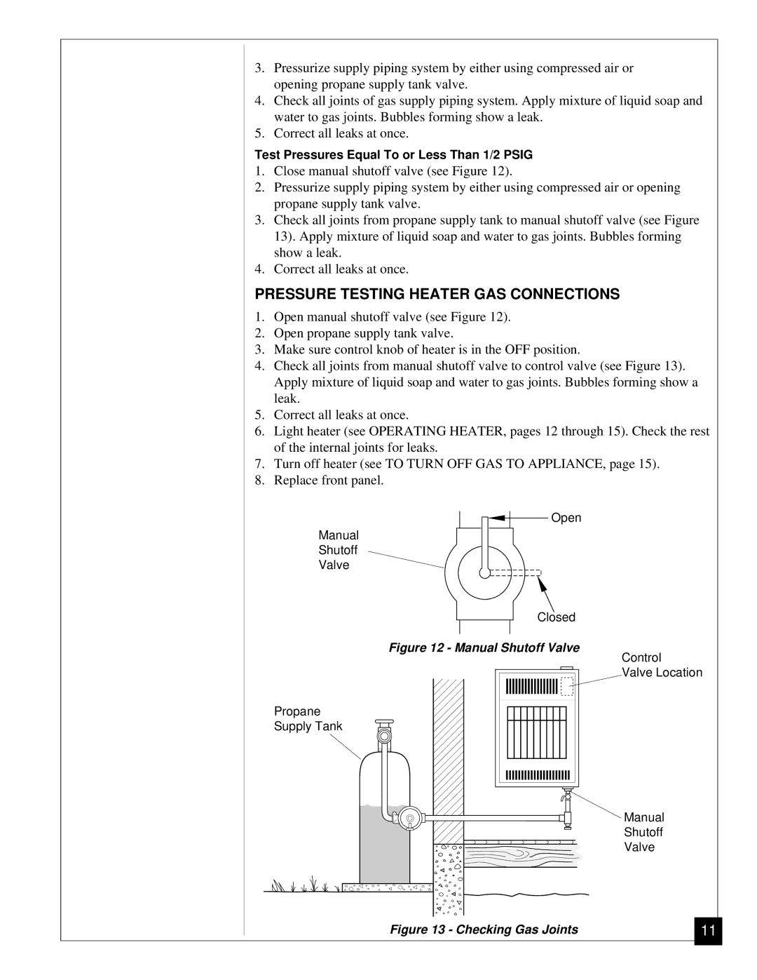 Desa Tech CGP11 installation manual Pressure Testing Heater GAS Connections, Manual Shutoff Valve 