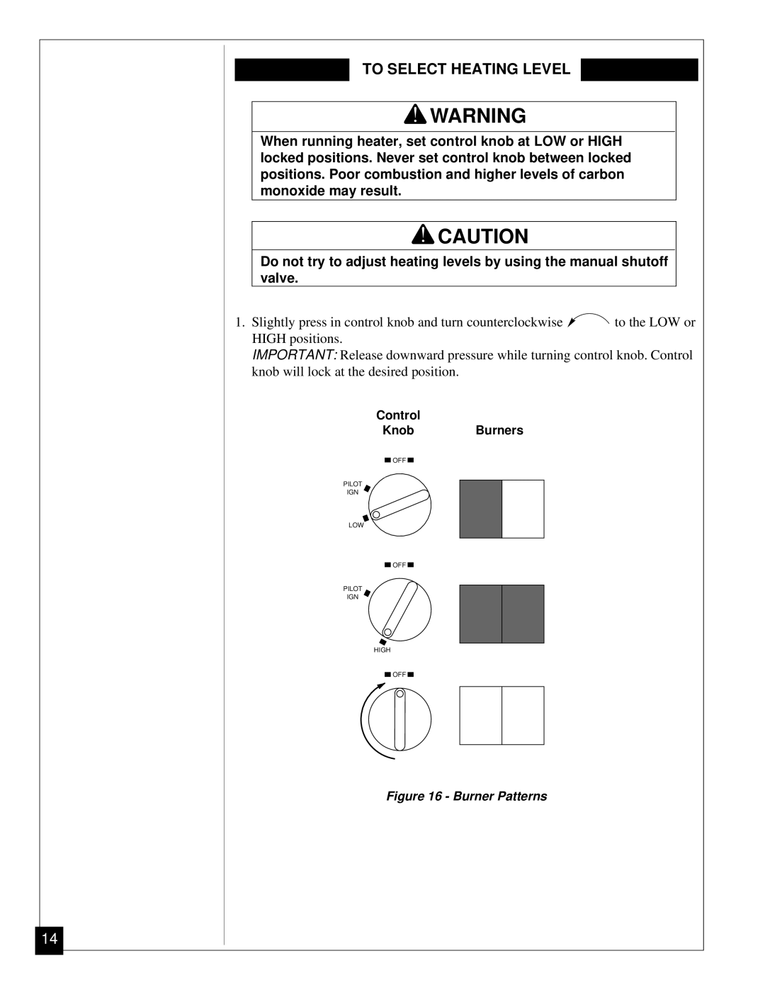 Desa Tech CGP11 installation manual To Select Heating Level, Burner Patterns 