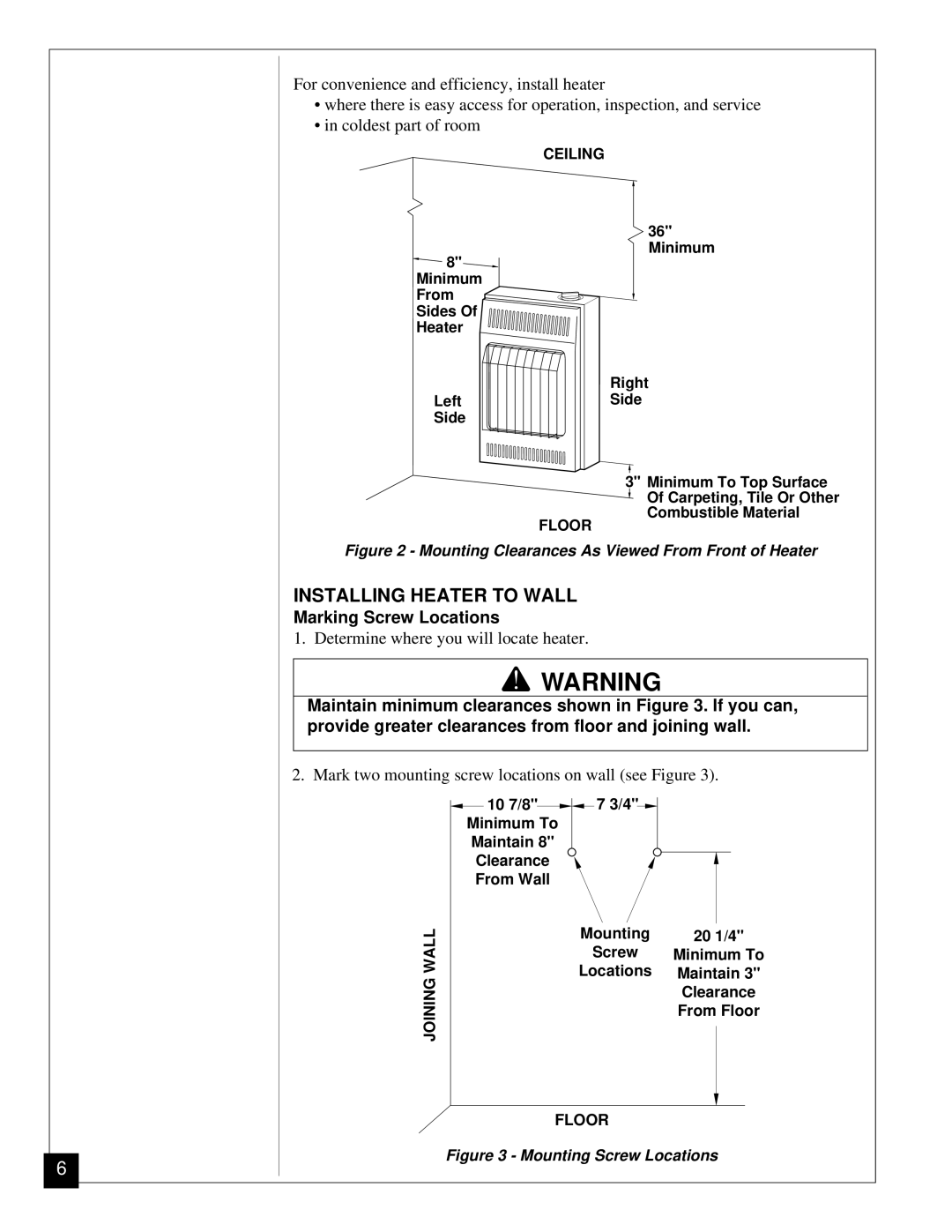 Desa Tech CGP11 installation manual Installing Heater to Wall, Marking Screw Locations 