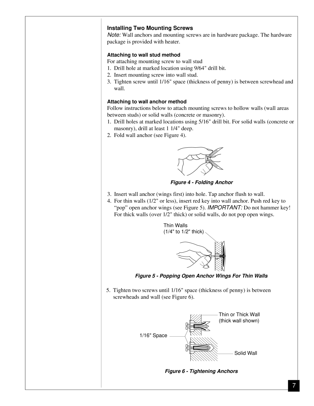 Desa Tech CGP11 installation manual Installing Two Mounting Screws, Folding Anchor 