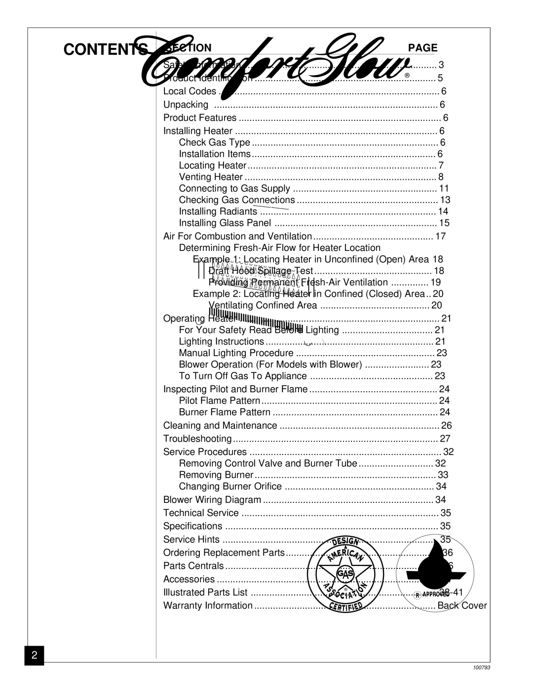 Desa Tech CGR50BPA, CGR65BPA, CGR35PA, CGR50PA, CGR65PA installation manual Contents 