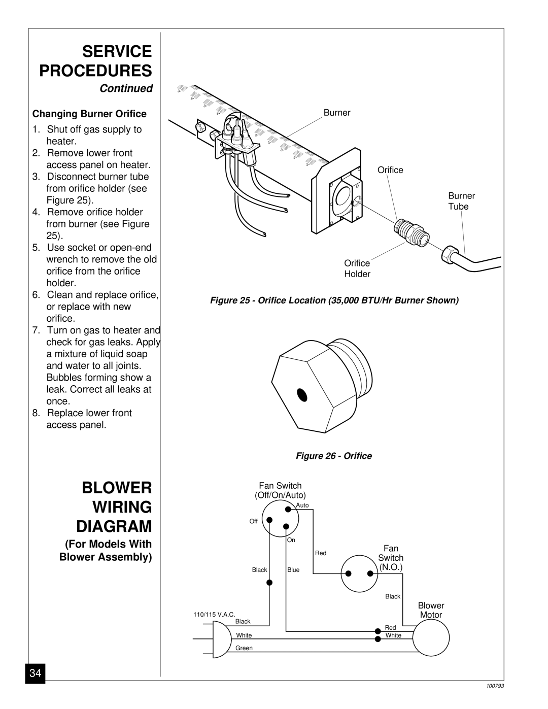 Desa Tech CGR65PA, CGR65BPA, CGR35PA, CGR50BPA, CGR50PA installation manual Blower, Wiring, Diagram, Changing Burner Orifice 