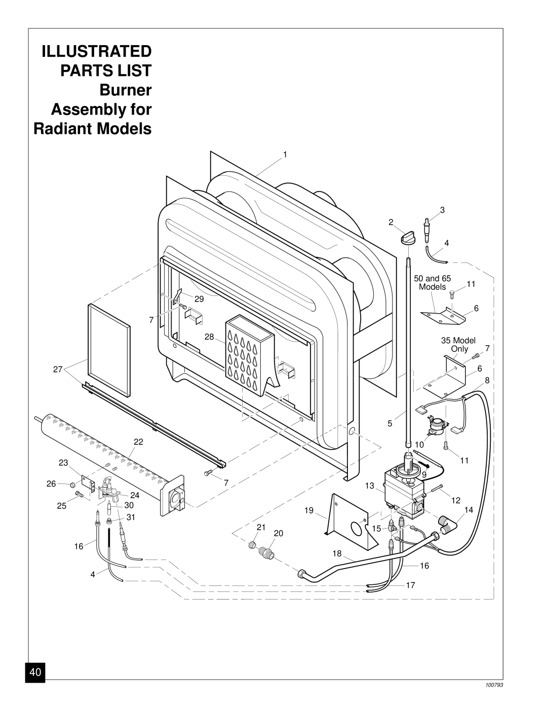 Desa Tech CGR65BPA, CGR35PA, CGR50BPA, CGR50PA, CGR65PA installation manual Burner Assembly for Radiant Models 