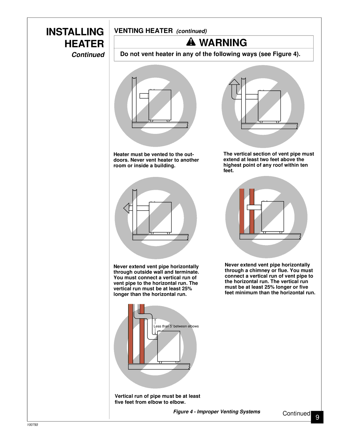 Desa Tech CGR65PA, CGR65BPA, CGR35PA, CGR50BPA Venting Heater, Do not vent heater in any of the following ways see Figure 