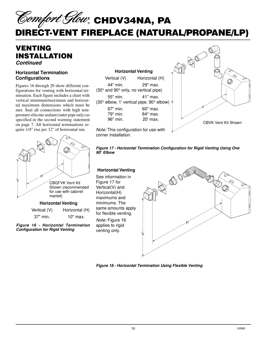 Desa Tech CHDV34NA, CHDV34PA installation manual Horizontal Termination Configurations, Horizontal Venting 