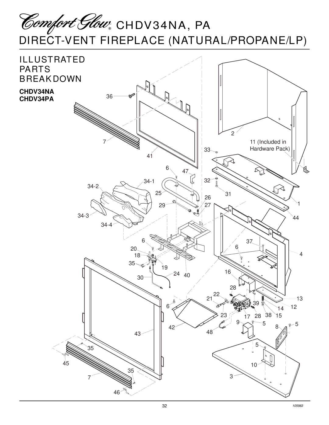 Desa Tech CHDV34NA, CHDV34PA installation manual Illustrated Parts Breakdown, CHDV34NA CHDV34PA 