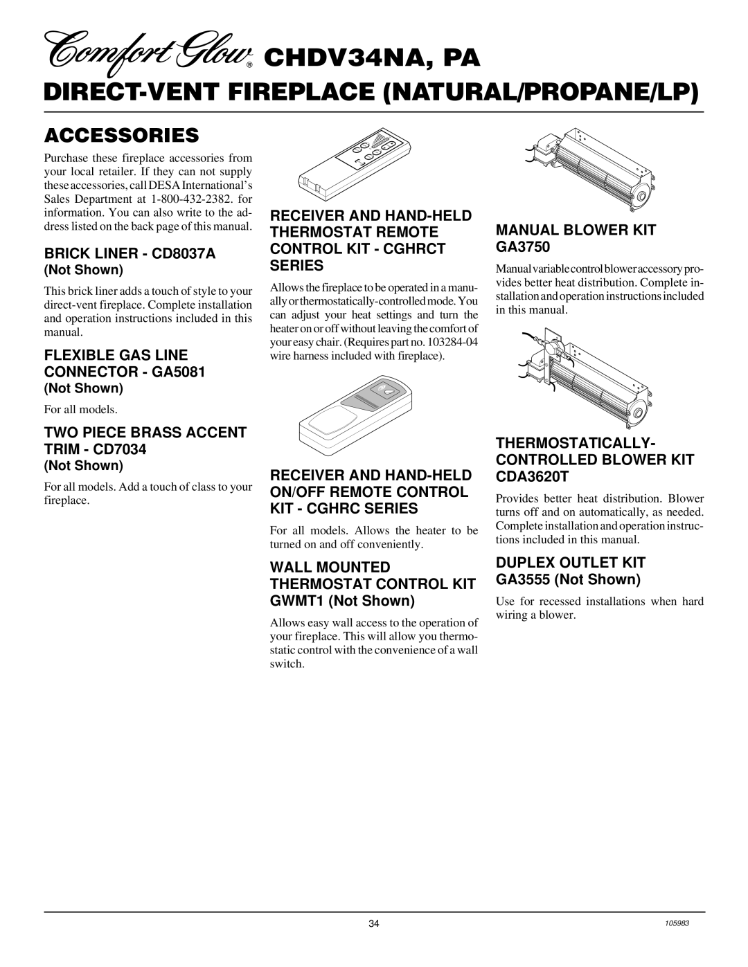 Desa Tech CHDV34NA, CHDV34PA installation manual Accessories 