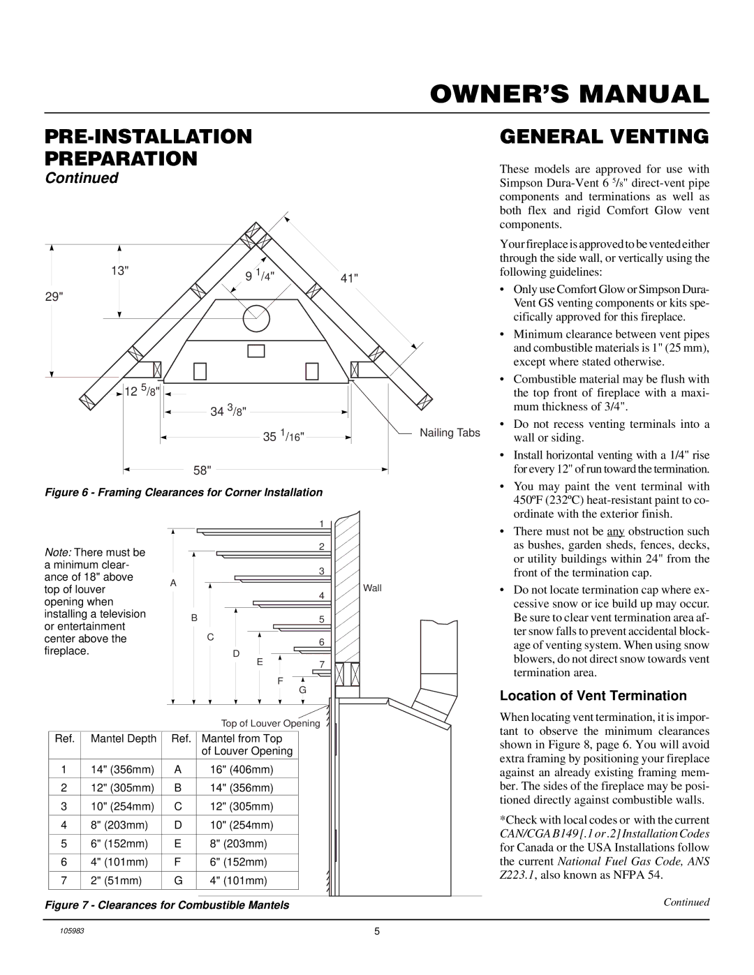 Desa Tech CHDV34NA, CHDV34PA installation manual General Venting, Location of Vent Termination 