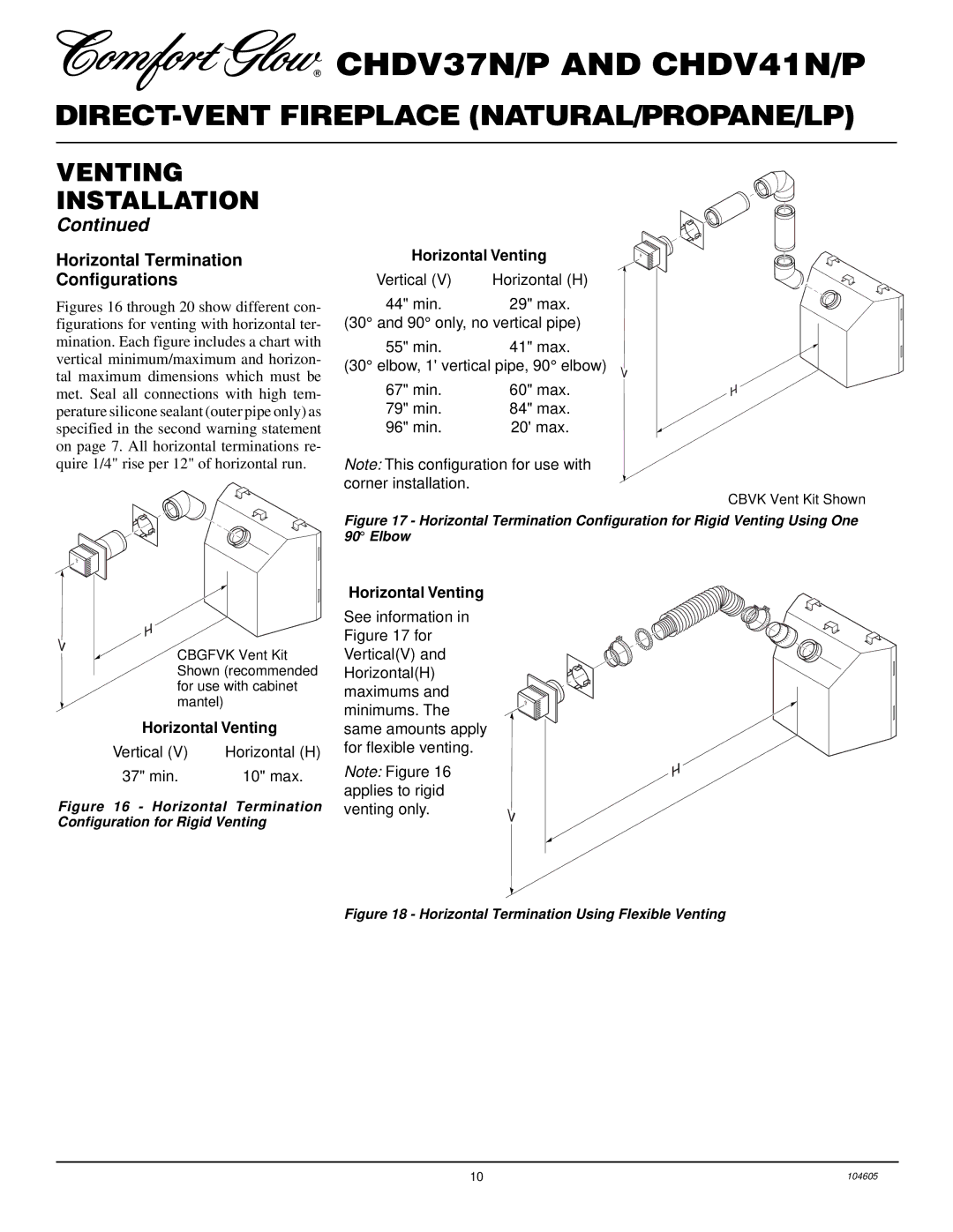 Desa Tech CHDV37P, CHDV41P, CHDV41N, CHDV37N installation manual Horizontal Termination Configurations, Horizontal Venting 