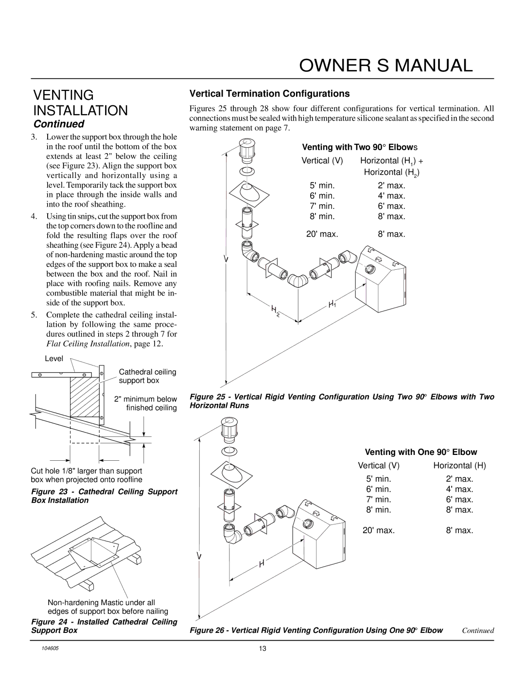 Desa Tech CHDV41N, CHDV41P, CHDV37P, CHDV37N Vertical Termination Configurations, Venting with One 90 Elbow 