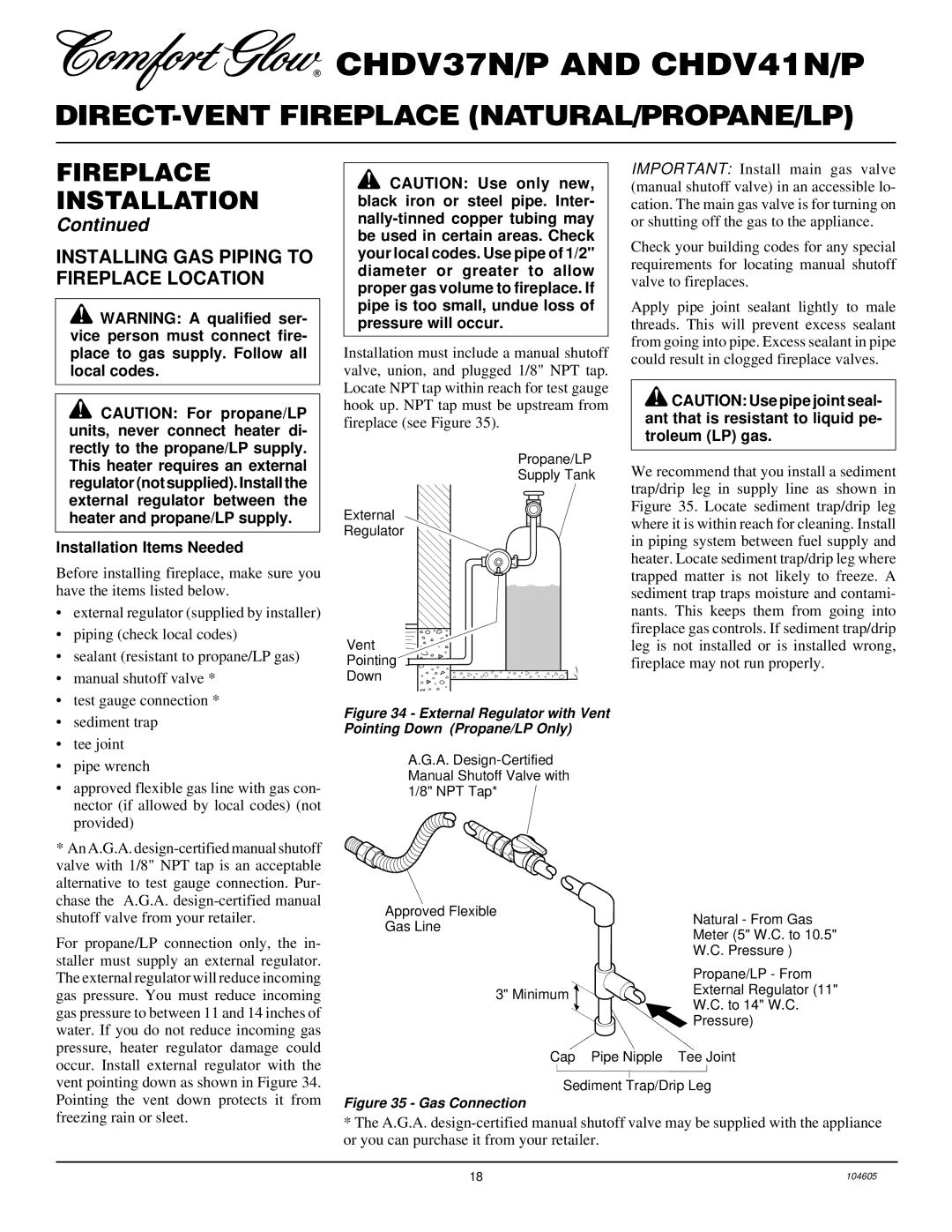 Desa Tech CHDV37P, CHDV41P, CHDV41N, CHDV37N Installing GAS Piping to Fireplace Location, Installation Items Needed 