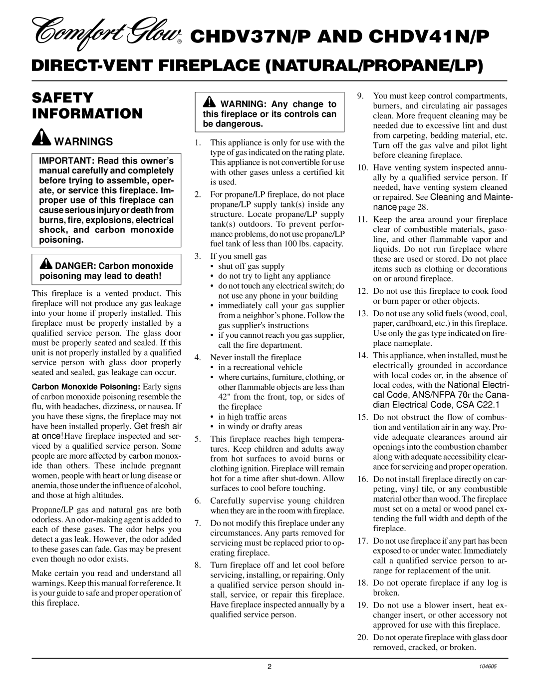 Desa Tech CHDV37P, CHDV41P installation manual CHDV37N/P and CHDV41N/P, Safety Information 