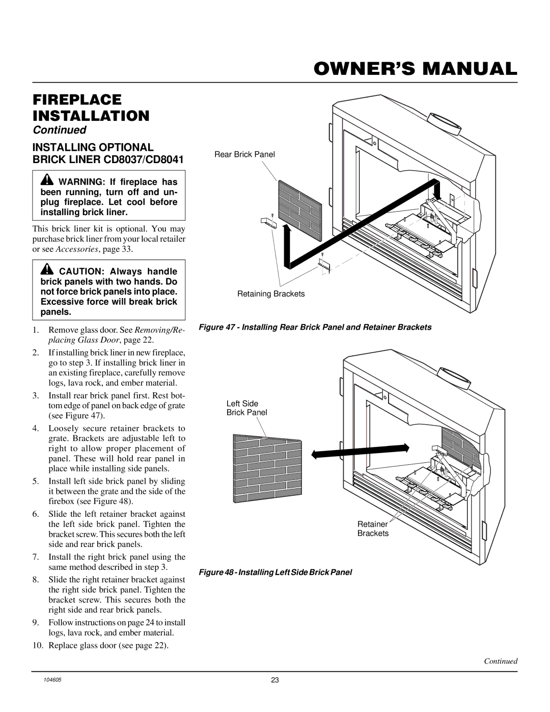 Desa Tech CHDV37N, CHDV41P, CHDV41N, CHDV37P installation manual Installing Optional Brick Liner CD8037/CD8041 