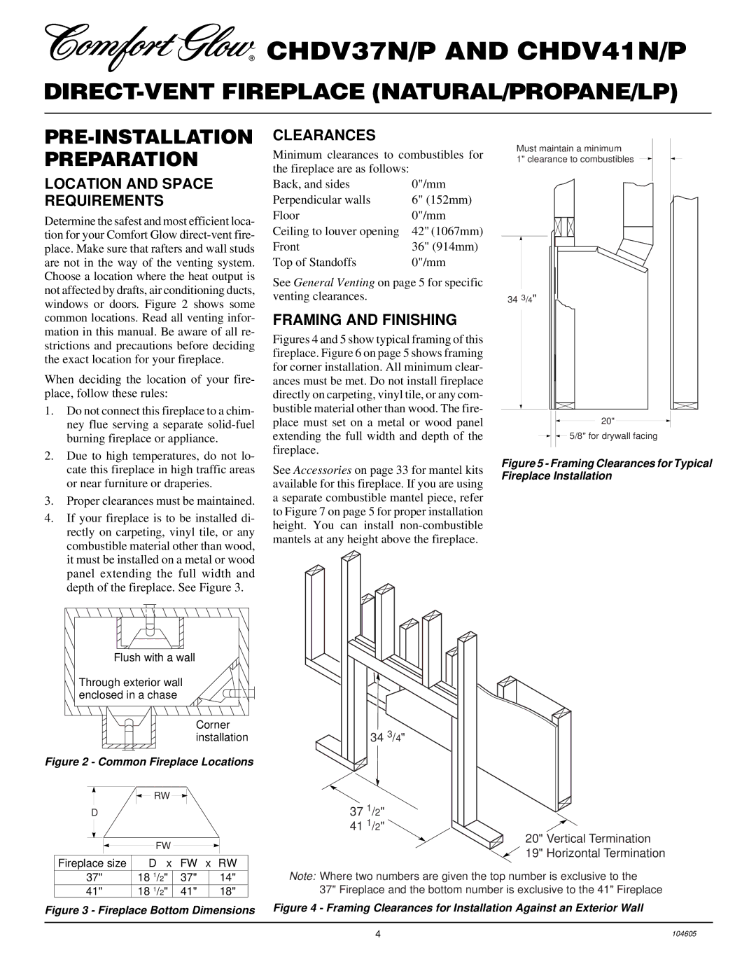 Desa Tech CHDV41P PRE-INSTALLATION Preparation, Location and Space Requirements, Clearances, Framing and Finishing 