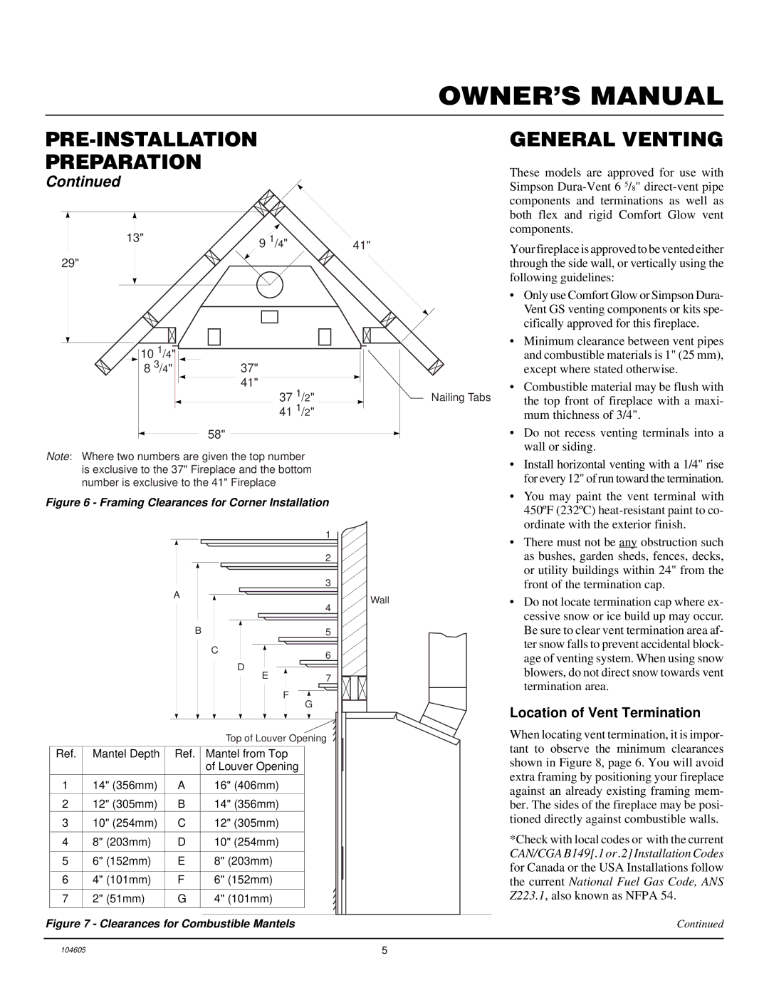 Desa Tech CHDV41N, CHDV41P, CHDV37P, CHDV37N PRE-INSTALLATION Preparation General Venting, Location of Vent Termination 