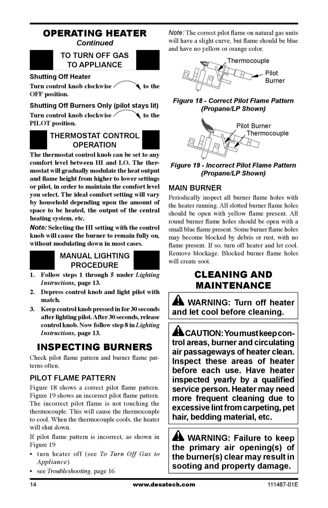 Desa Tech CSBPT, CSBNT, CSPINT, CSPIPT, CSPBPT, CSPBNT installation manual Inspecting Burners, Cleaning Maintenance 