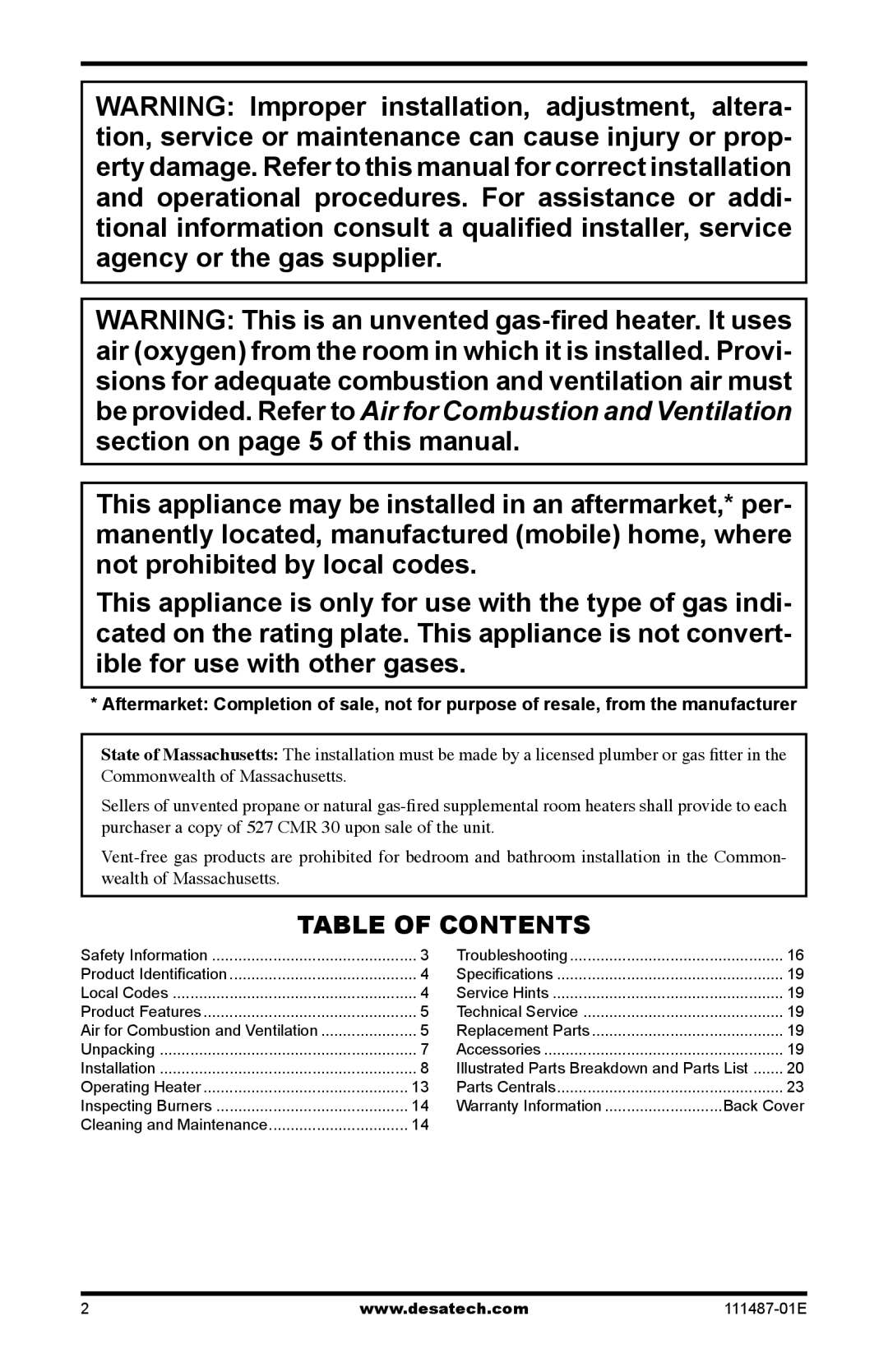 Desa Tech CSBPT, CSBNT, CSPINT, CSPIPT, CSPBPT, CSPBNT installation manual Table of Contents 