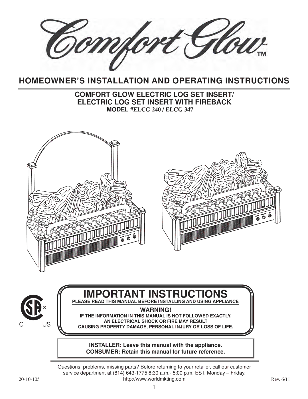 Desa Tech ELCG 347, ELCG 240 manual Important Instructions 