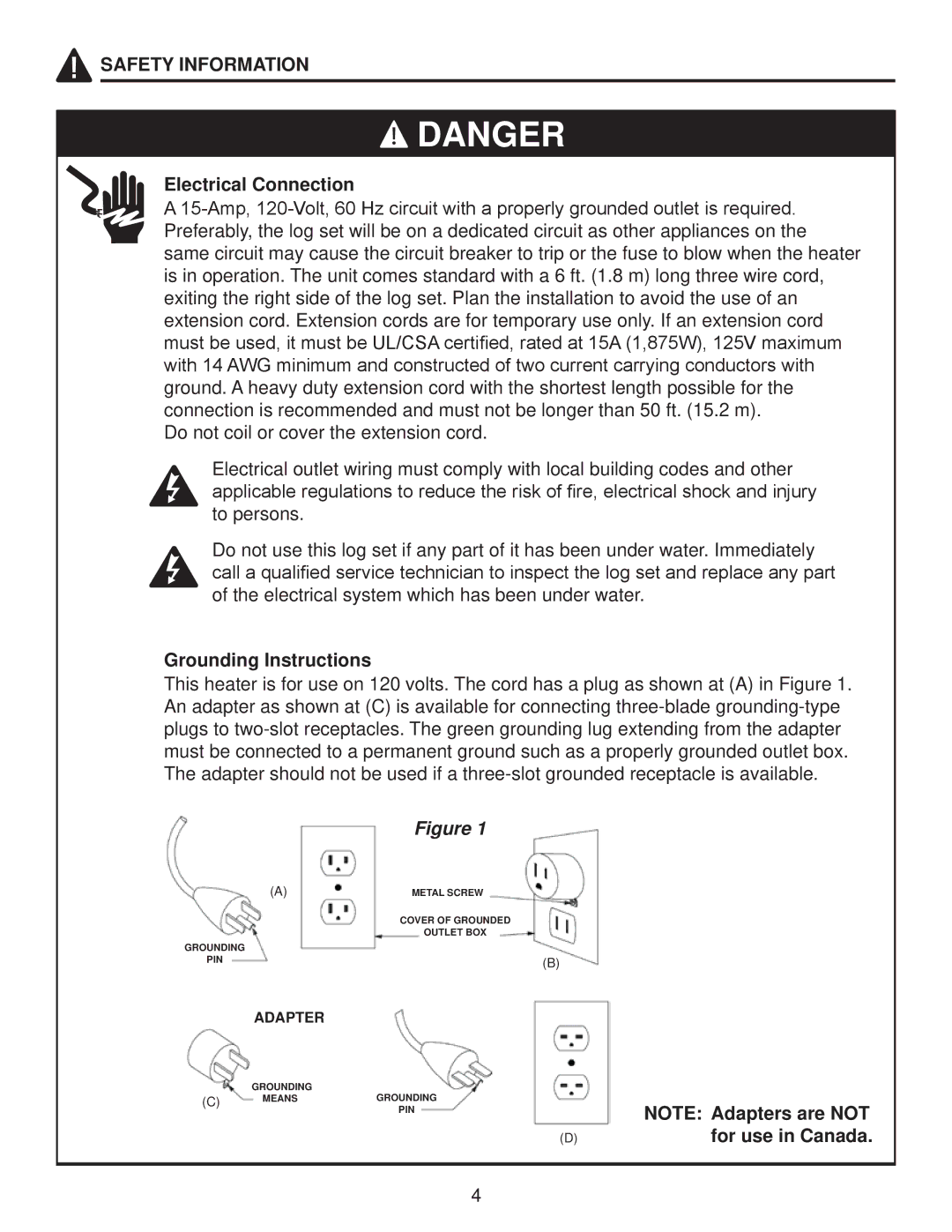 Desa Tech ELCG 240, ELCG 347 manual Electrical Connection, Grounding Instructions 