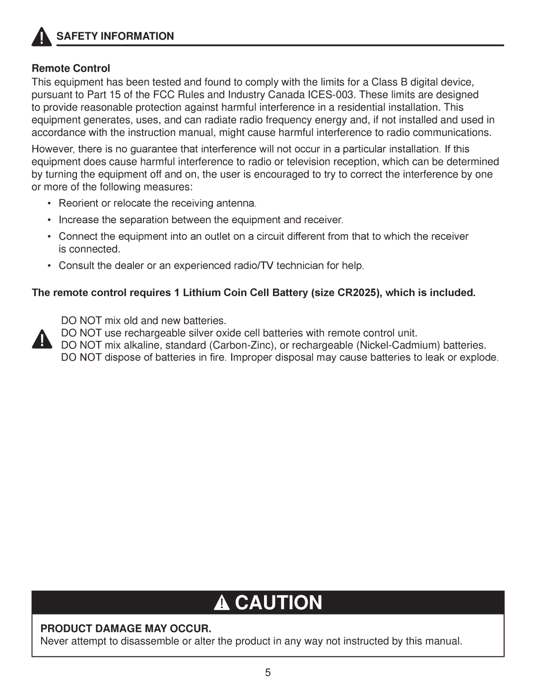 Desa Tech ELCG 347, ELCG 240 manual Remote Control, Product Damage MAY Occur 