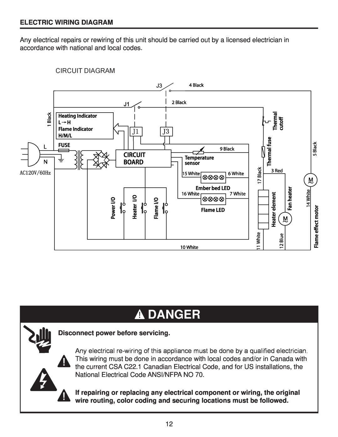 Desa Tech ELCG 240, ELCG 347 manual Danger, Electric Wiring Diagram, Circuit Diagram 