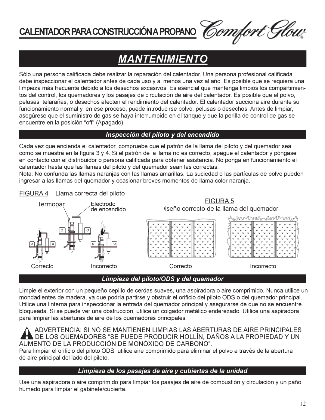 Desa Tech GCH480 manual Mantenimiento, Inspección del piloto y del encendido 