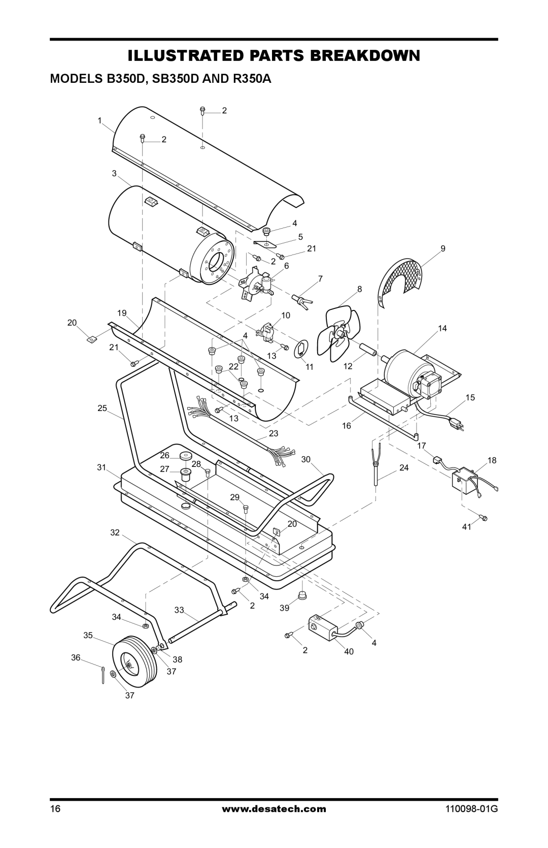 Desa Tech HEATERS OWNER'S MANUAL owner manual Illustrated Parts Breakdown, Models B350D, SB350D and R350A 