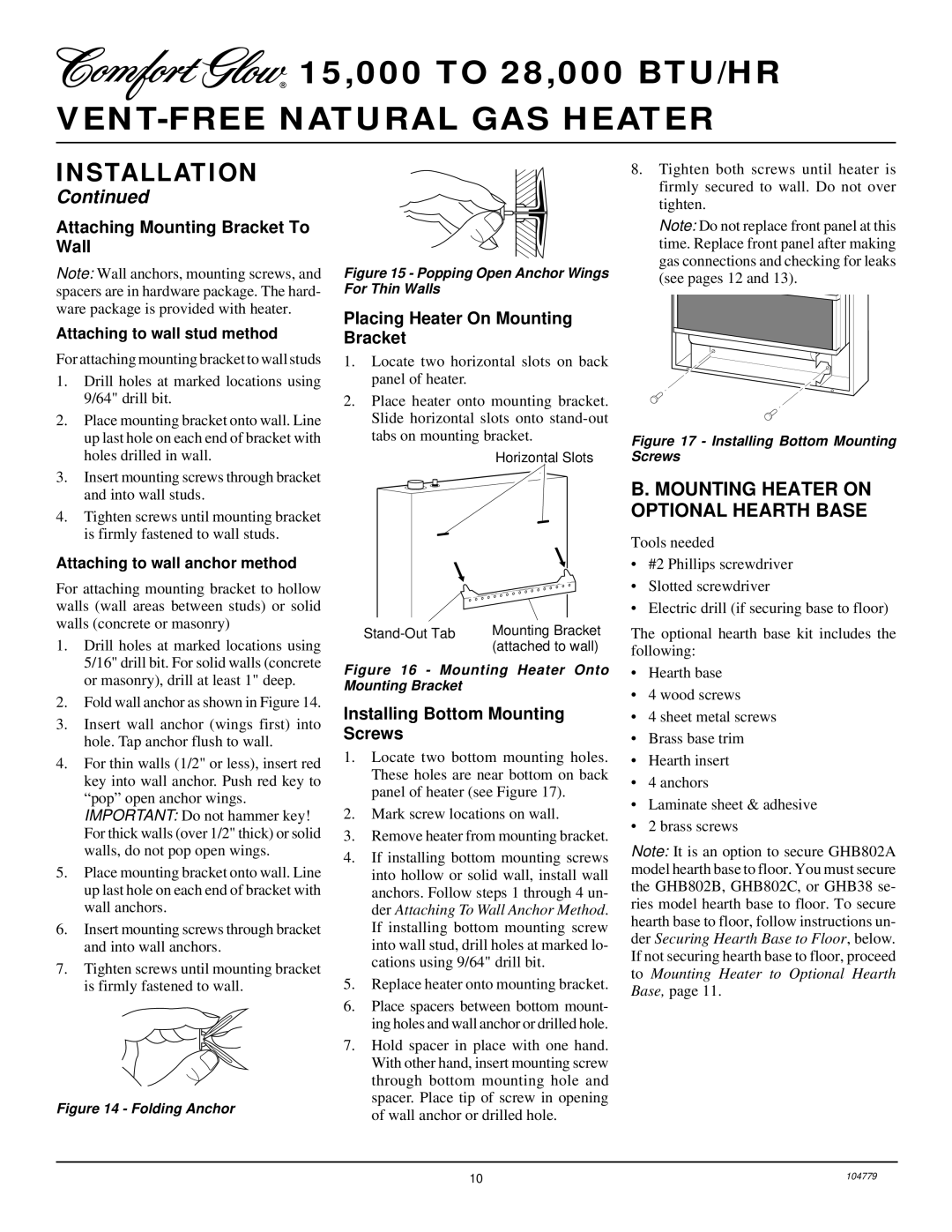 Desa Tech RFN28TD installation manual Mounting Heater on Optional Hearth Base, Attaching Mounting Bracket To Wall 