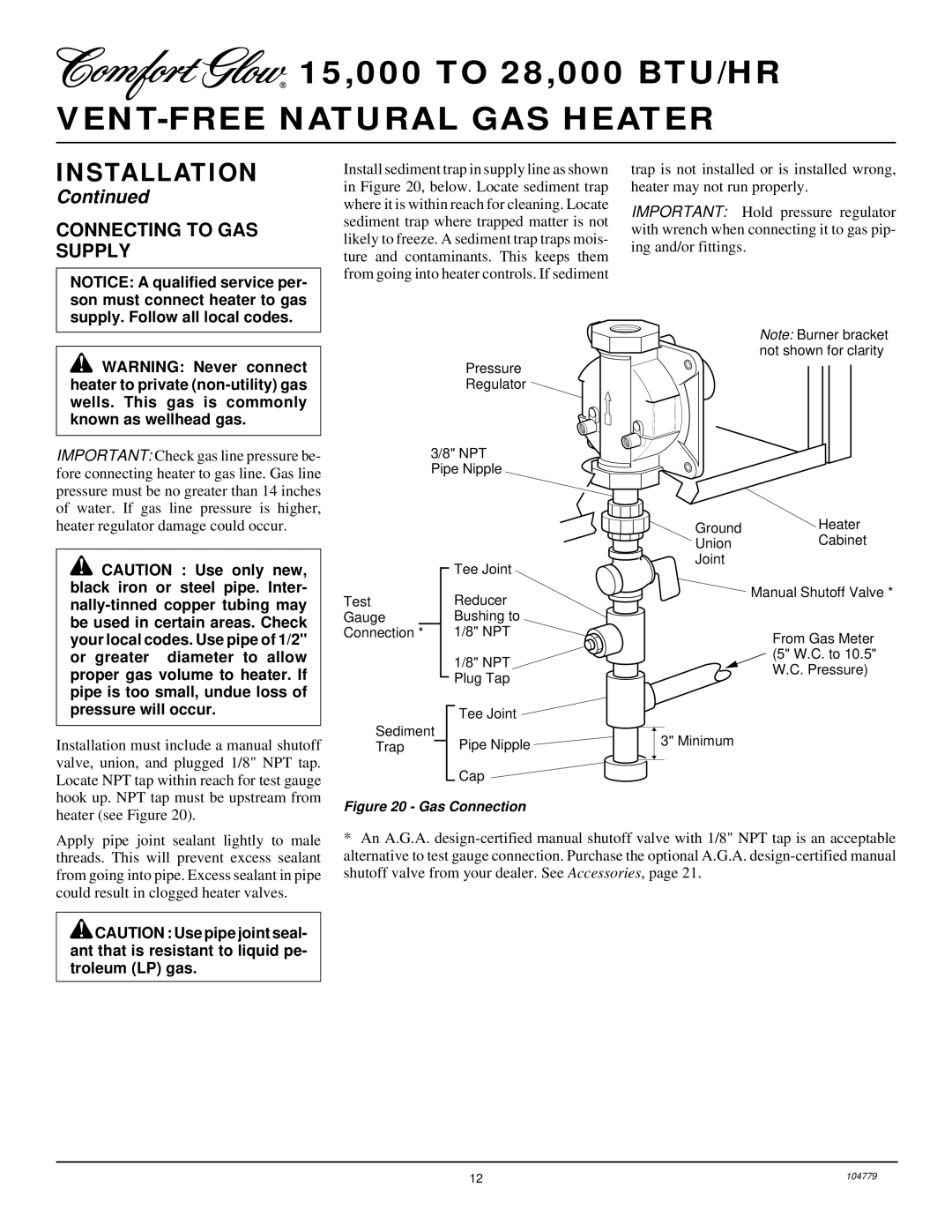 Desa Tech RFN28TD installation manual Connecting to GAS Supply, Gas Connection 