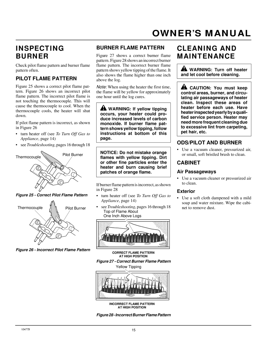 Desa Tech RFN28TD installation manual Inspecting Burner, Cleaning and Maintenance 