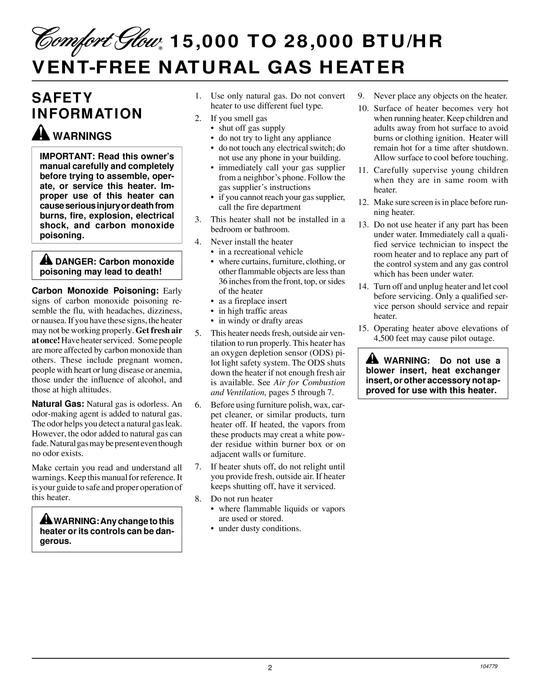 Desa Tech RFN28TD installation manual 15,000 to 28,000 BTU/HR VENT-FREE Natural GAS Heater, Safety Information 