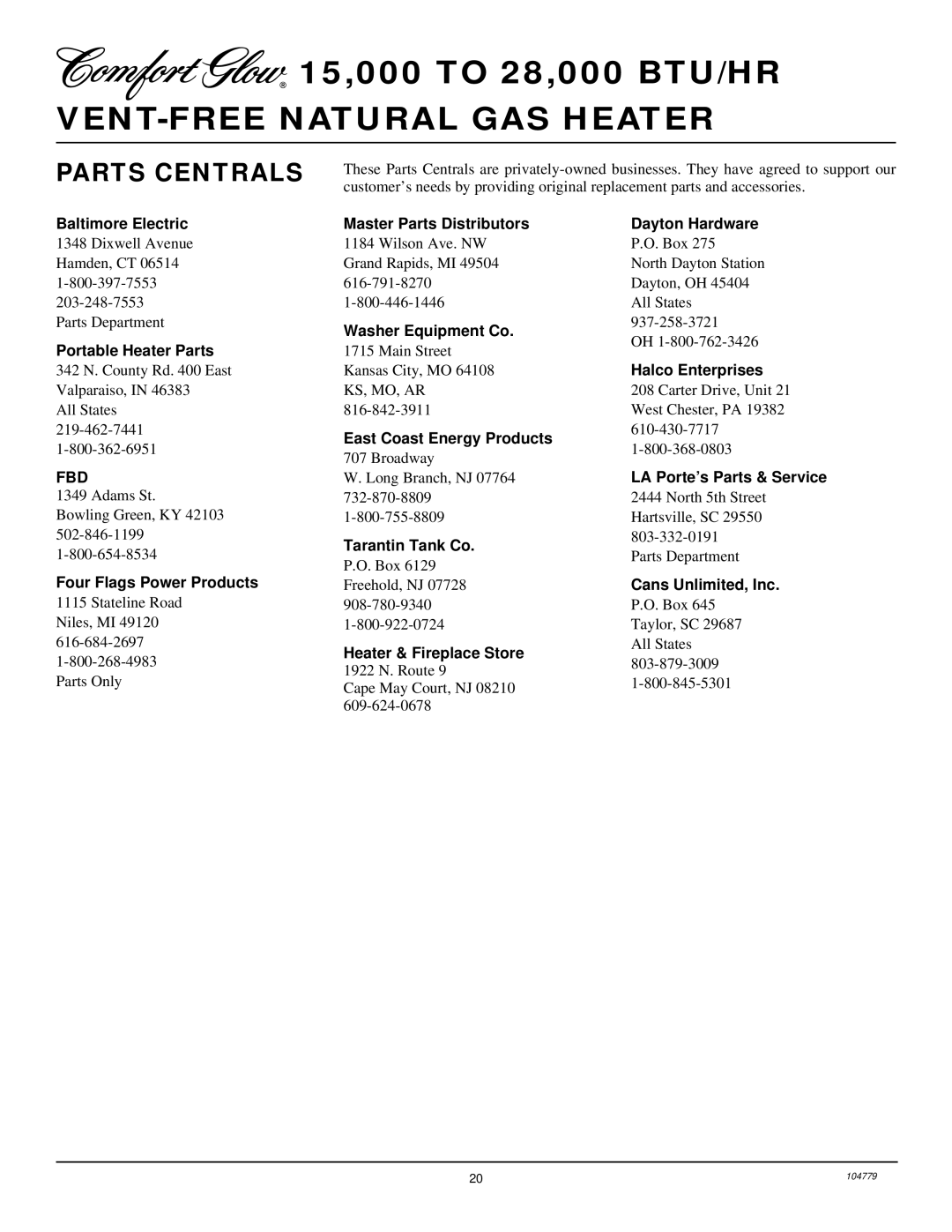 Desa Tech RFN28TD installation manual Parts Centrals 