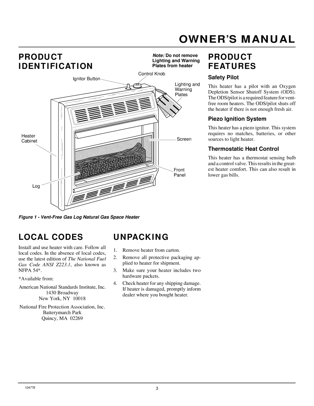 Desa Tech RFN28TD installation manual Product Identification, Product Features, Local Codes, Unpacking 